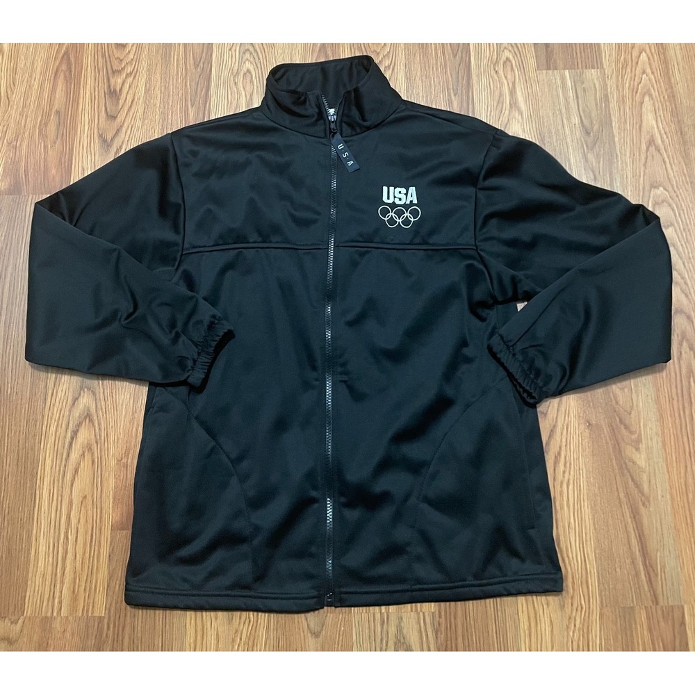 USA Olympics Jacket Unisex Medium Made In USA Full Zip Black